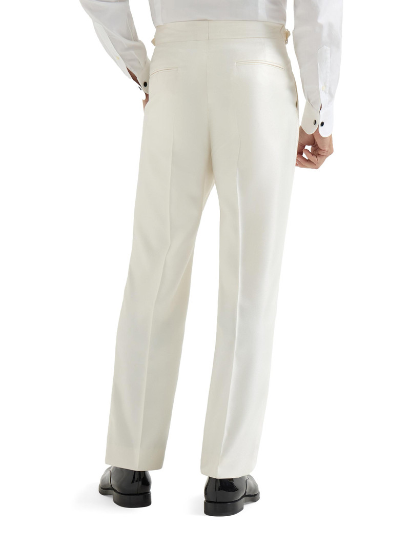 Men's Silk Diagonal Tuxedo Trousers with Pleat and Waist Tabs - Off White 4