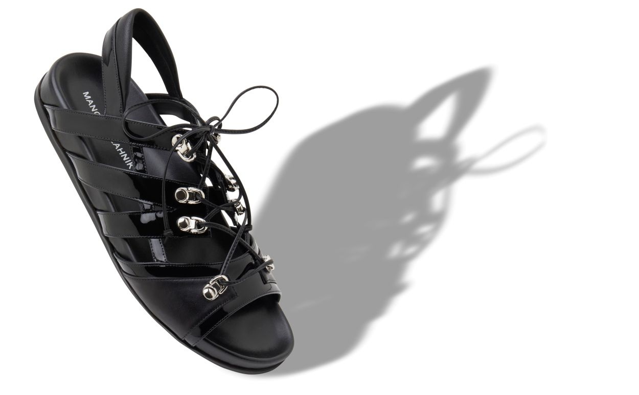 Black Nappa Leather Lace-Up Sandals - 2