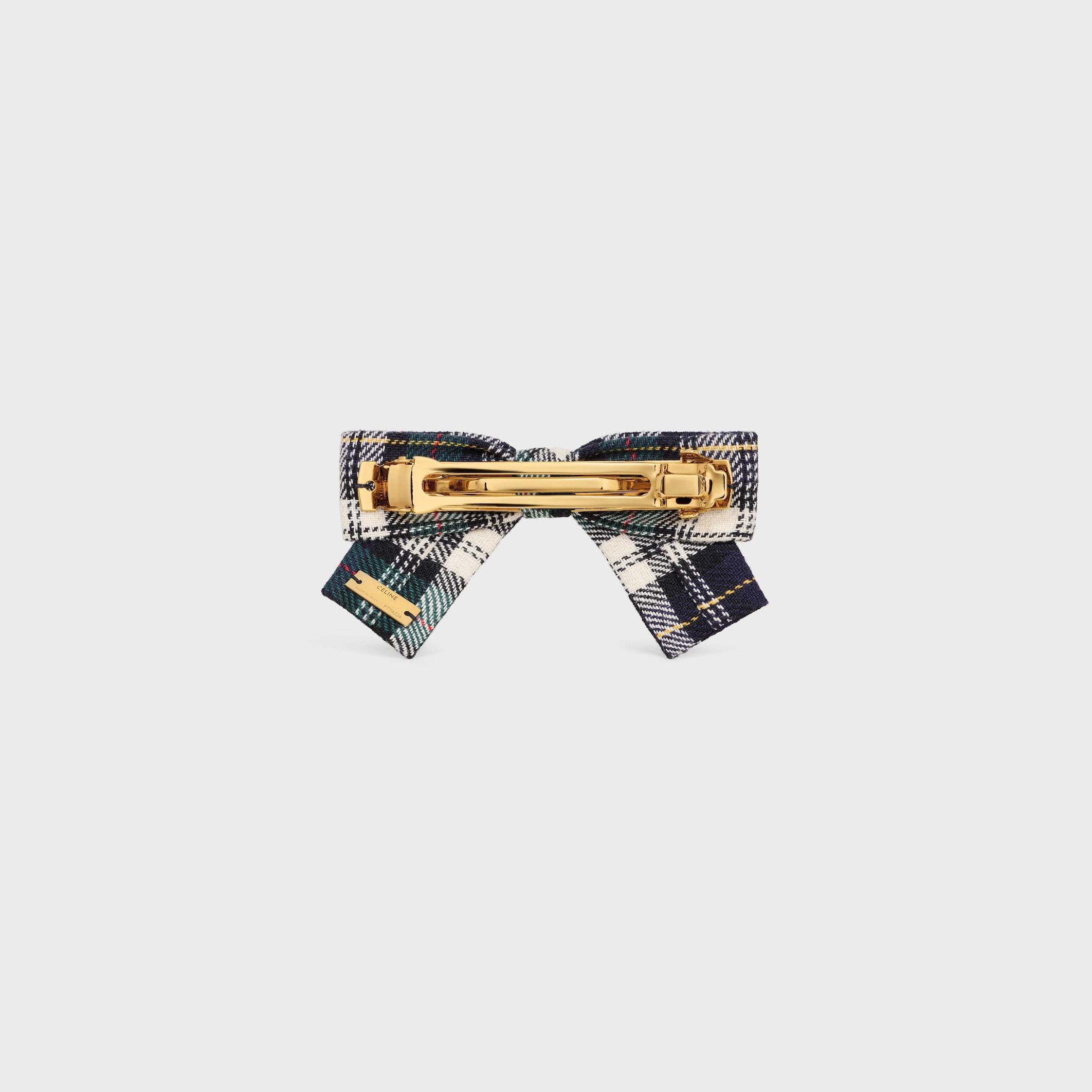 Celine Ribbon Tartan Hair Clip in Cotton and Brass with Gold Finish - 3