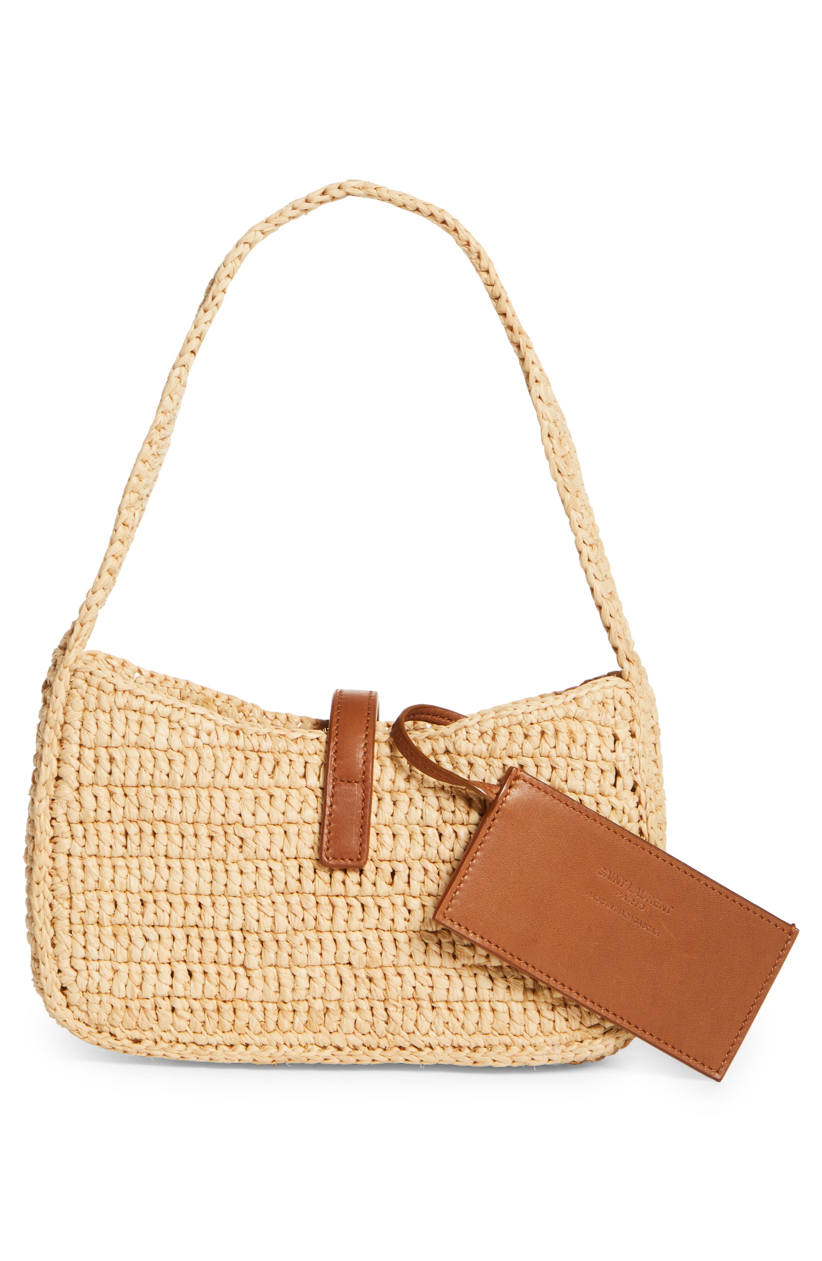 Saint Laurent Mini Le 5 à 7 Raffia Hobo in Natural/Brick at Nordstrom - 3