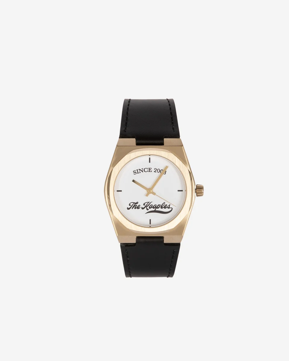 WATCH WITH LOGO AND BLACK LEATHER STRAP - 1