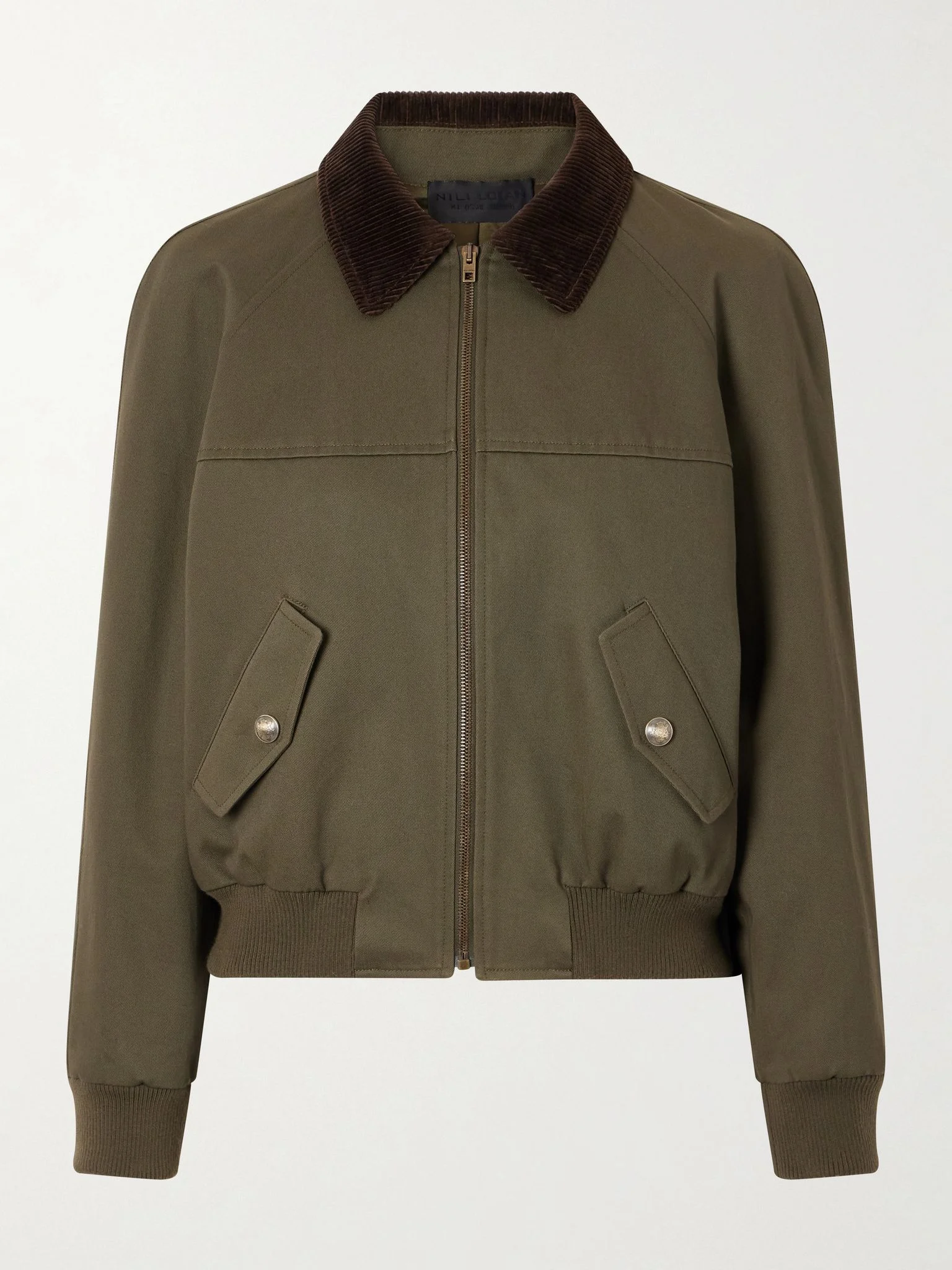 Victor corduroy-trimmed cotton-twill jacket Army green - 1
