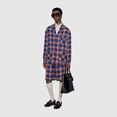 GUCCI Check cotton linen shorts with anchor outlook