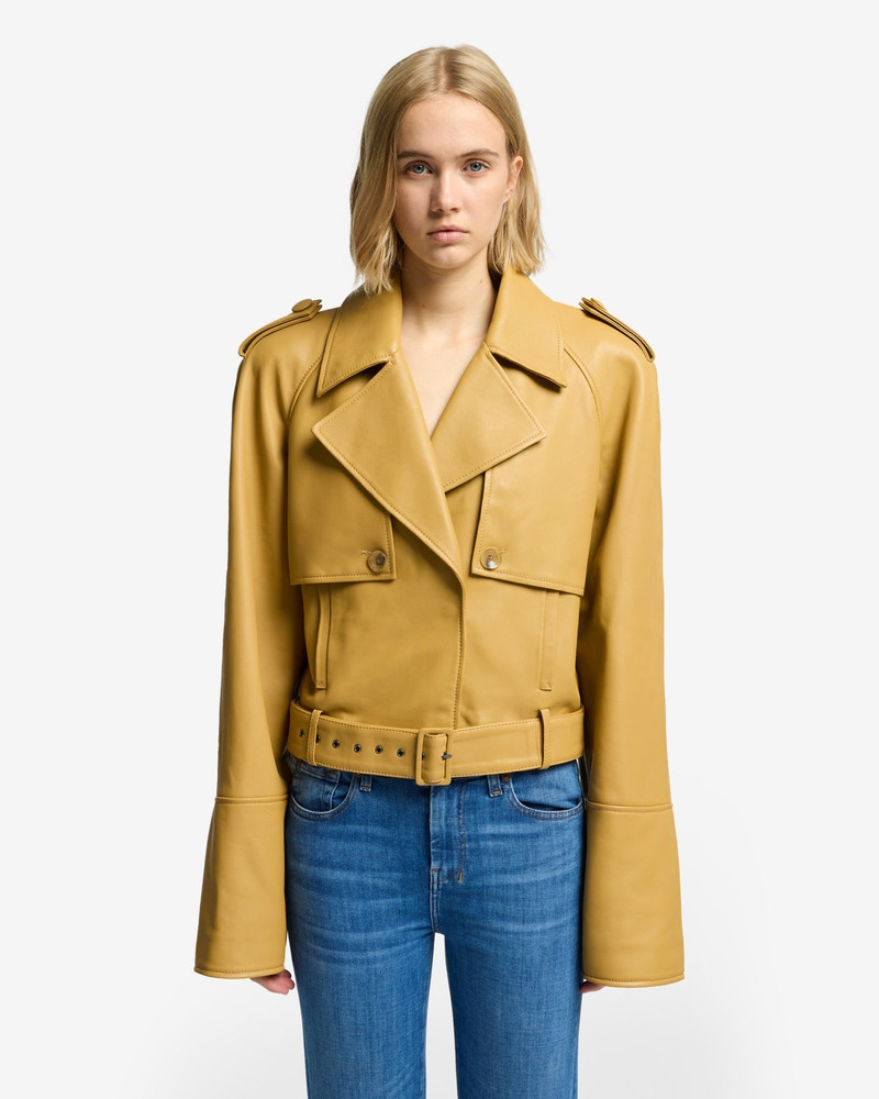 7 For All Mankind Cropped Leather Biker Jacket in Honey outlook