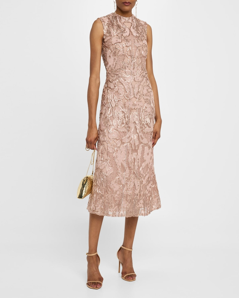 REEM ACRA Sequined Metallic Lace Sleeveless Midi Dress outlook
