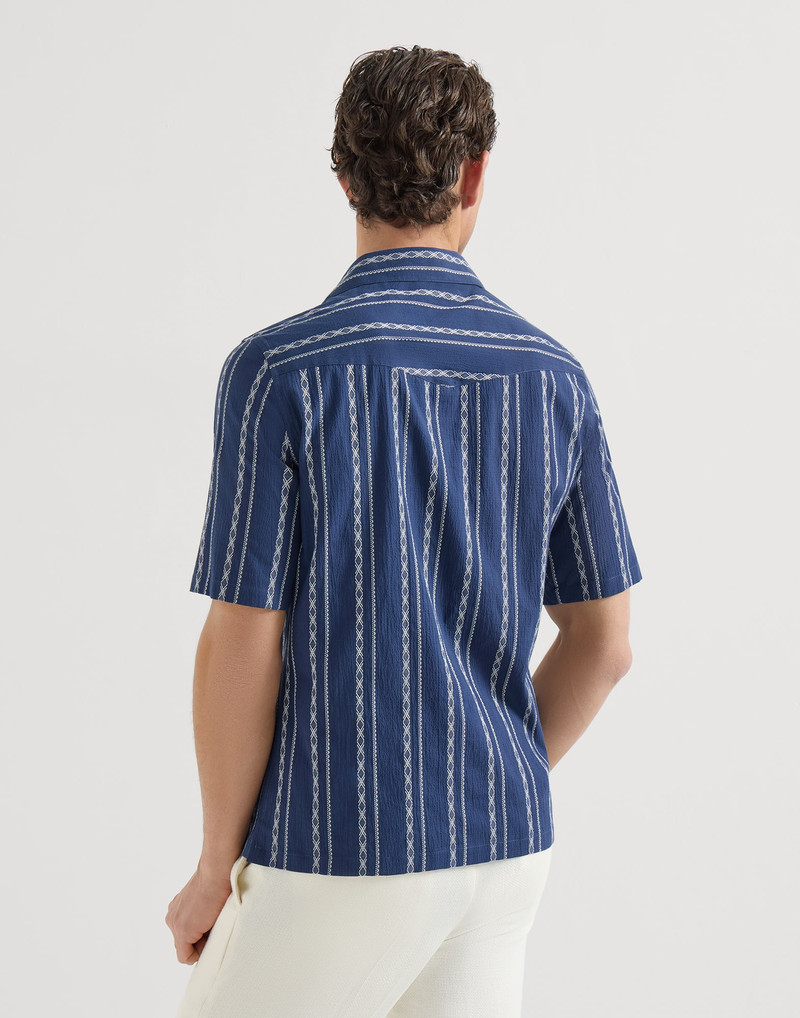 Ethnic stripe seersucker easy fit short sleeve shirt with camp collar 3