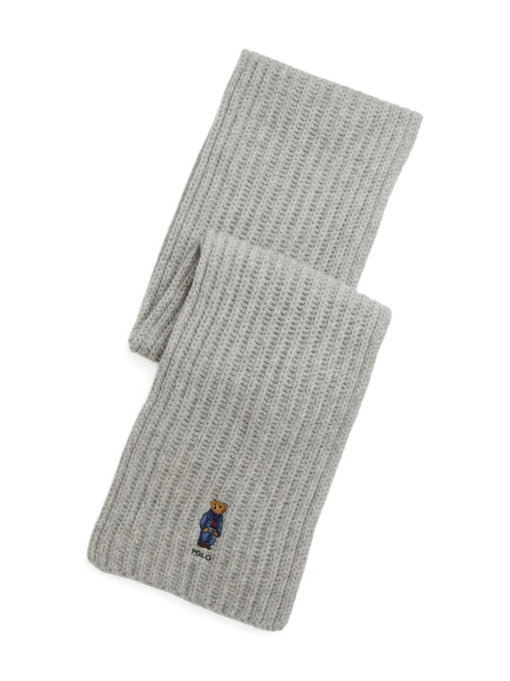 ribbed bear-embroidered scarf - 1