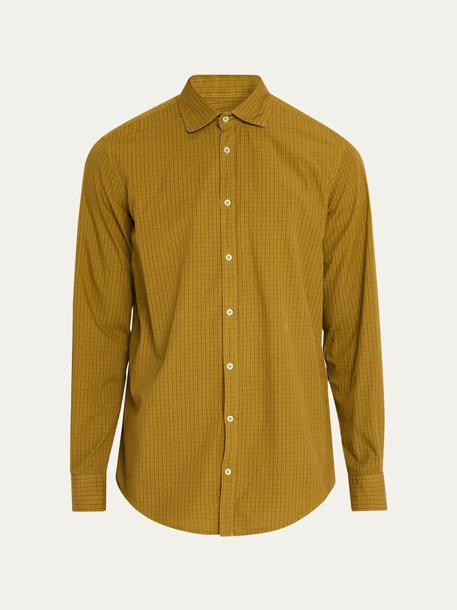 Men's Micro Check Canary Cotton Shirt - 1