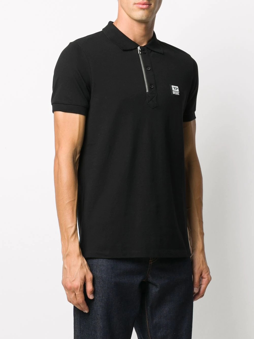 logo patch front zip polo shirt - 3