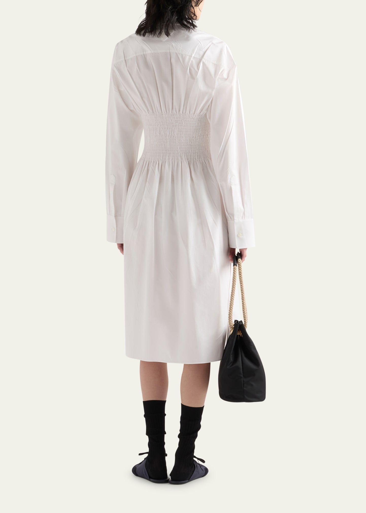 Smocked Canvas Fit-and-Flare Midi Shirt Dress - 3