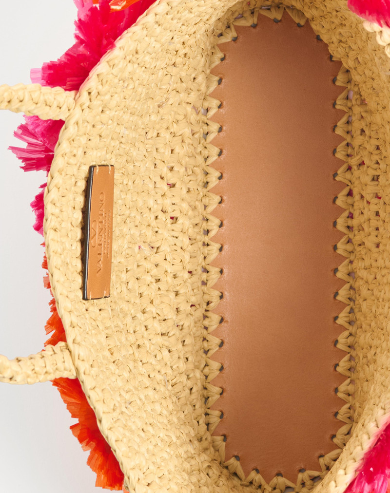 SMALL SHOPPING BAG IN SYNTHETIC RAFFIA WITH FLOWERS AND BEADS 5
