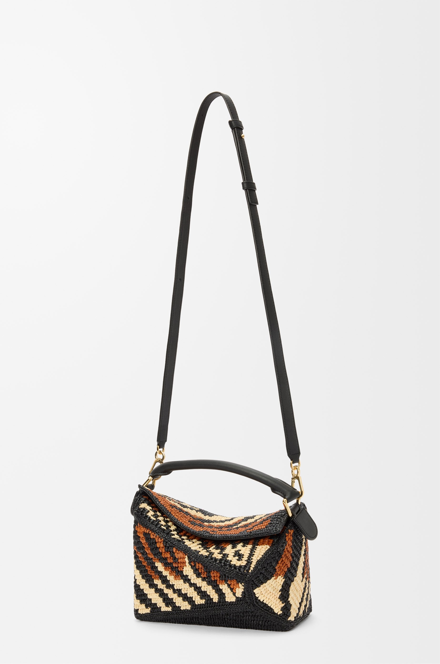 Small Puzzle Edge bag in raffia and calfskin - 8