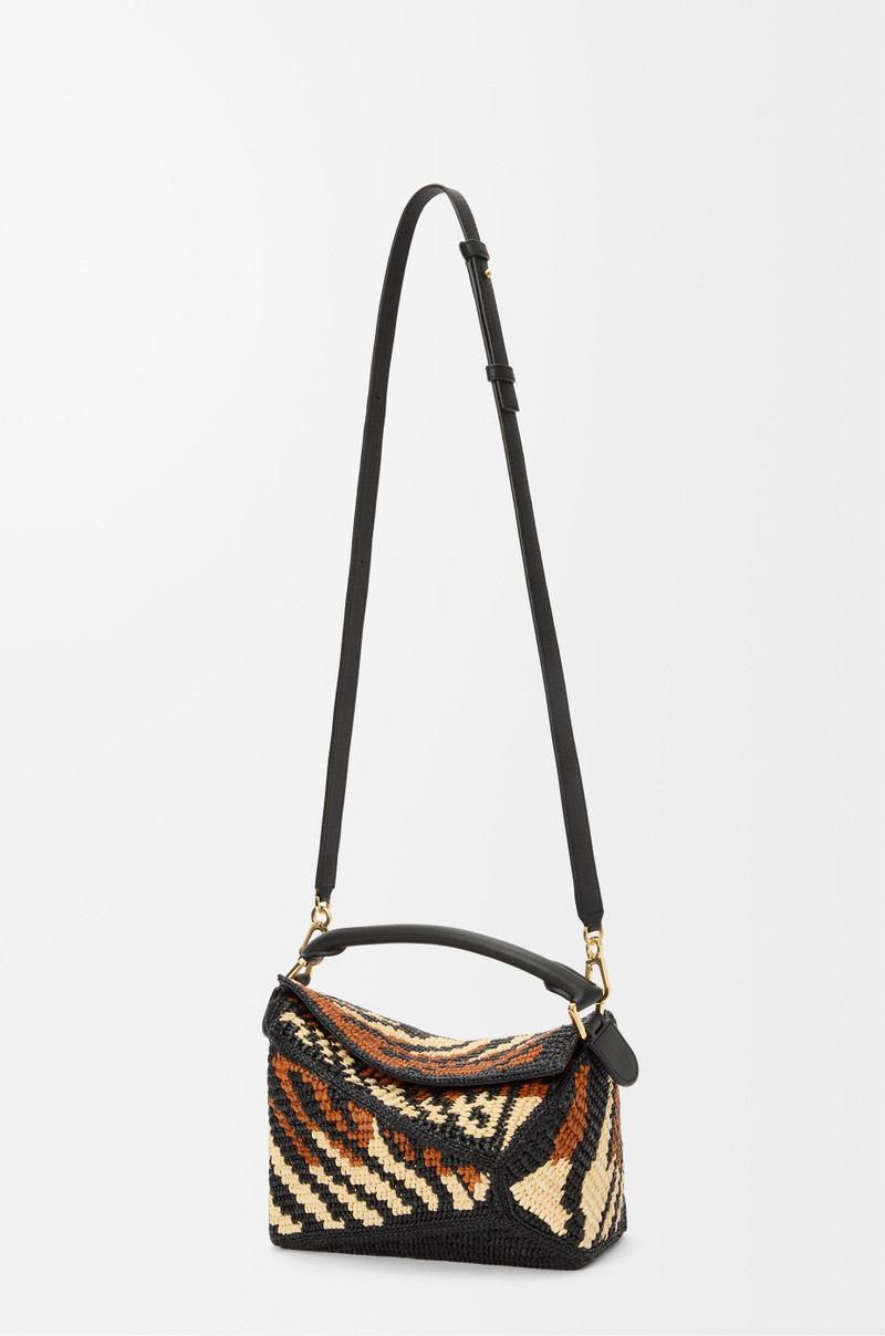 Small Puzzle Edge bag in raffia and calfskin 8