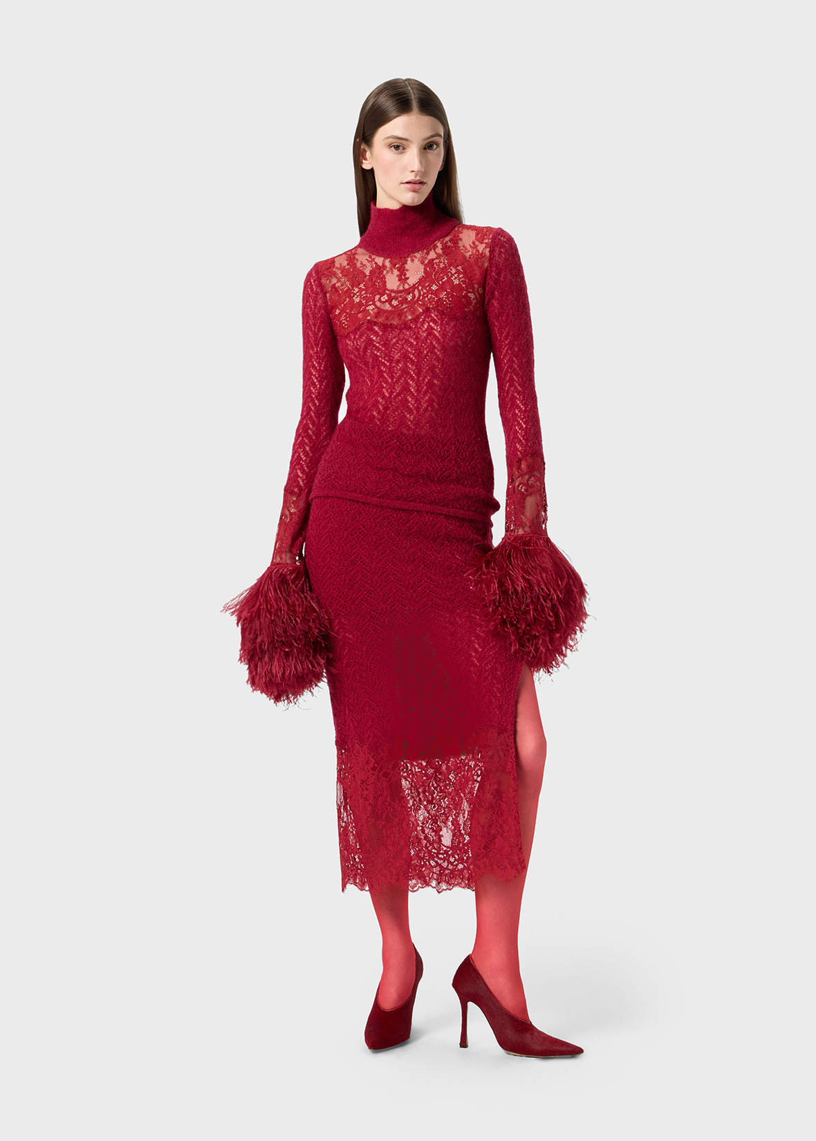LACE AND MARABOU FEATHER OVERLAY SWEATER - 2