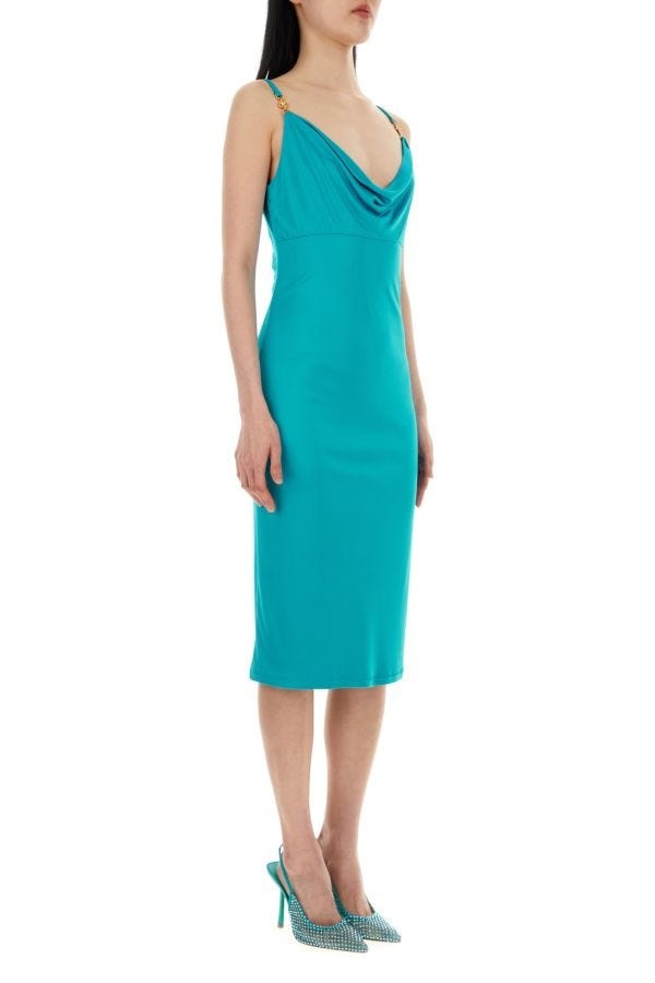 VERSACE Teal Green Crepe Dress - 3