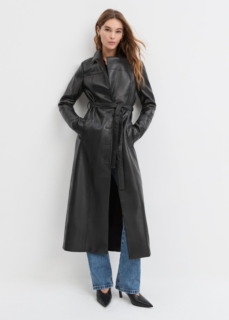 VEGAN LEATHER BELTED COAT 3