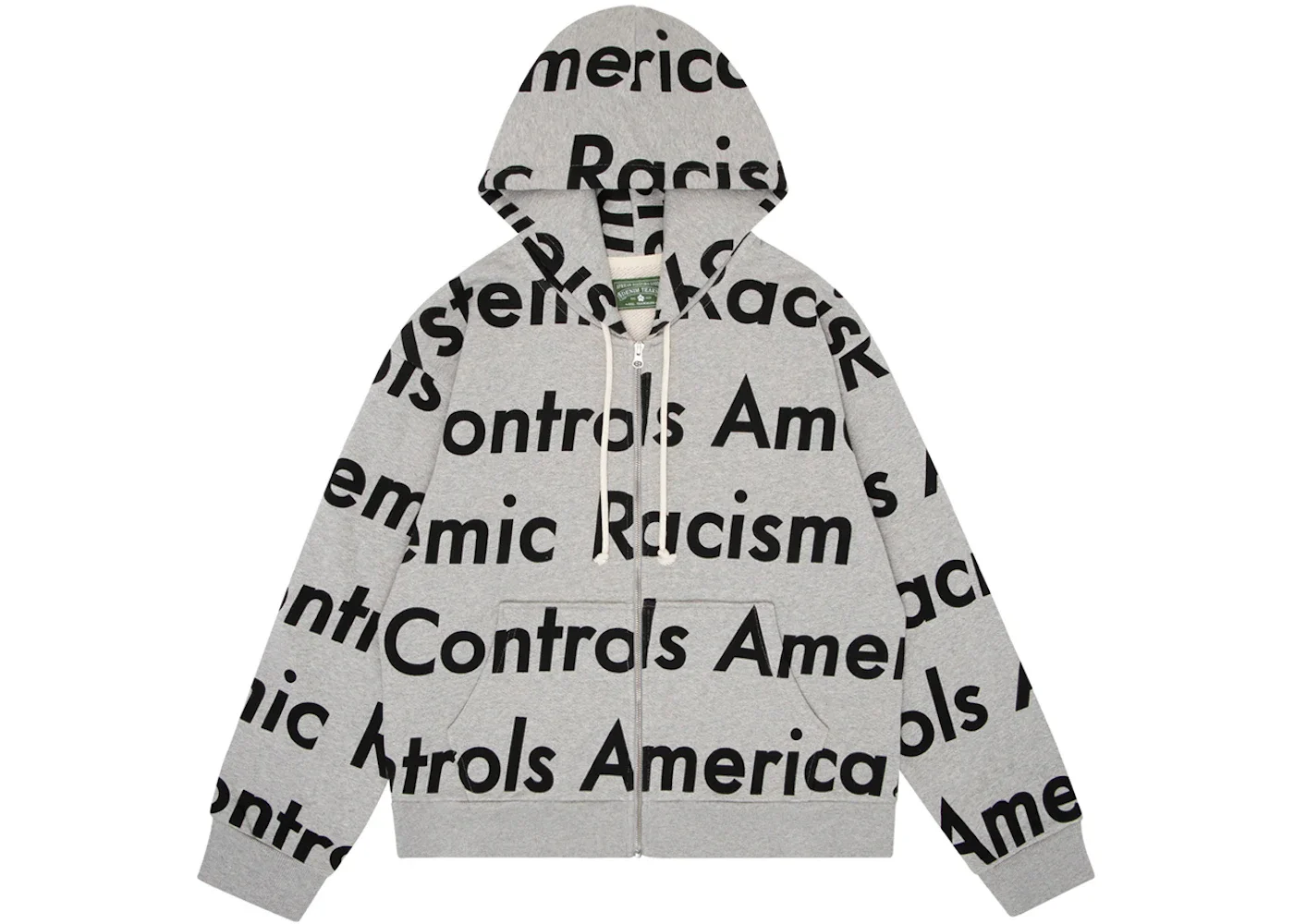 Denim Tears x Arthur Jafa Systemic Racism Controls America Zip Up Hoodie Heather Grey - 1