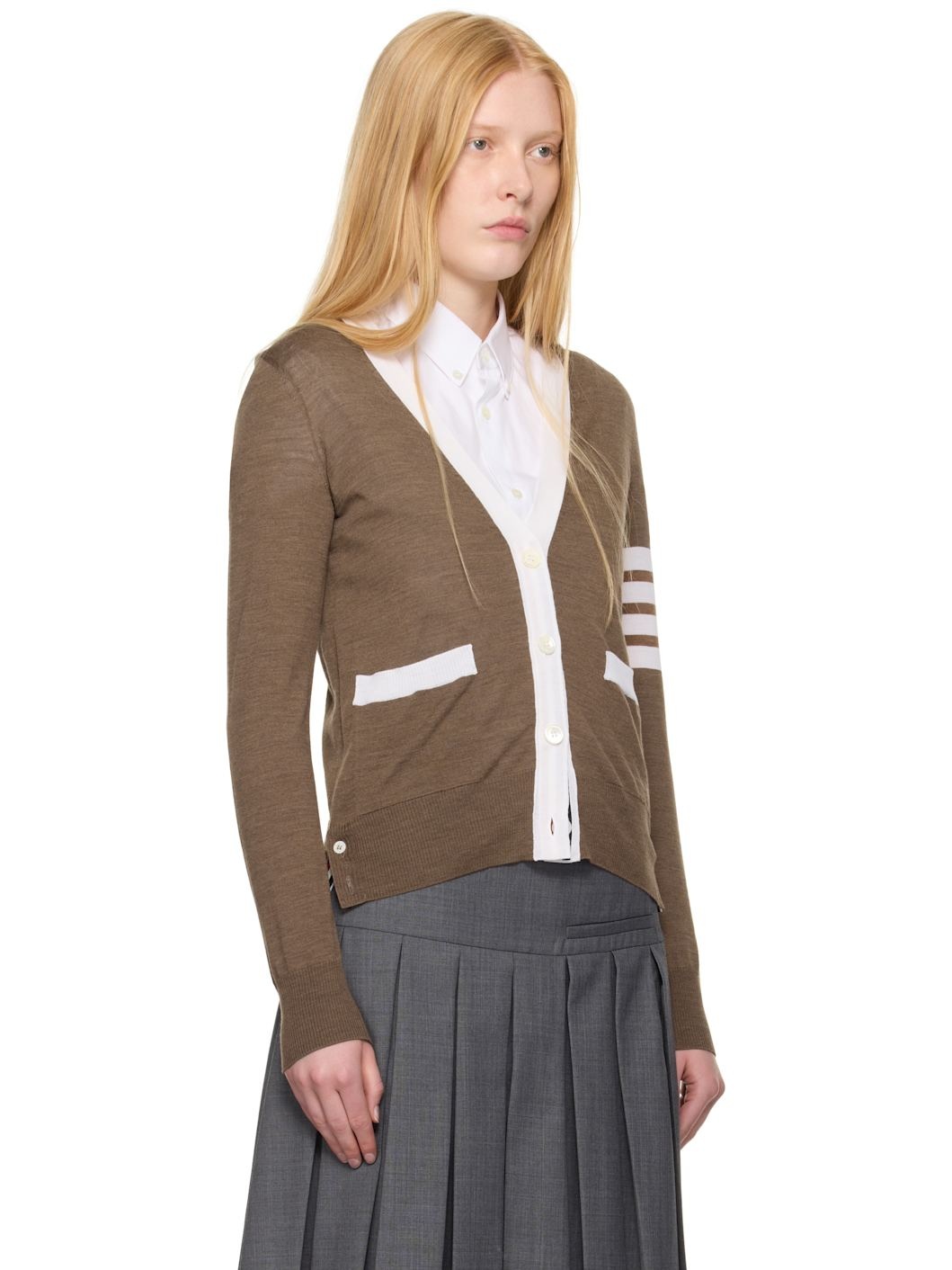 Brown Wool 4-Bar Relaxed-Fit Cardigan - 2