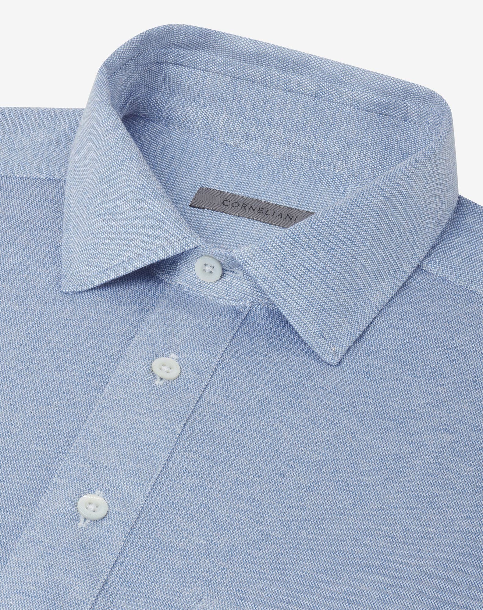 Light blue cotton and silk jersey shirt with micro pique - 4
