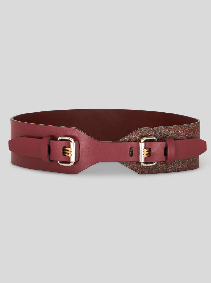 LEATHER BELT WITH THREE PRONGS AND LOGO - 1
