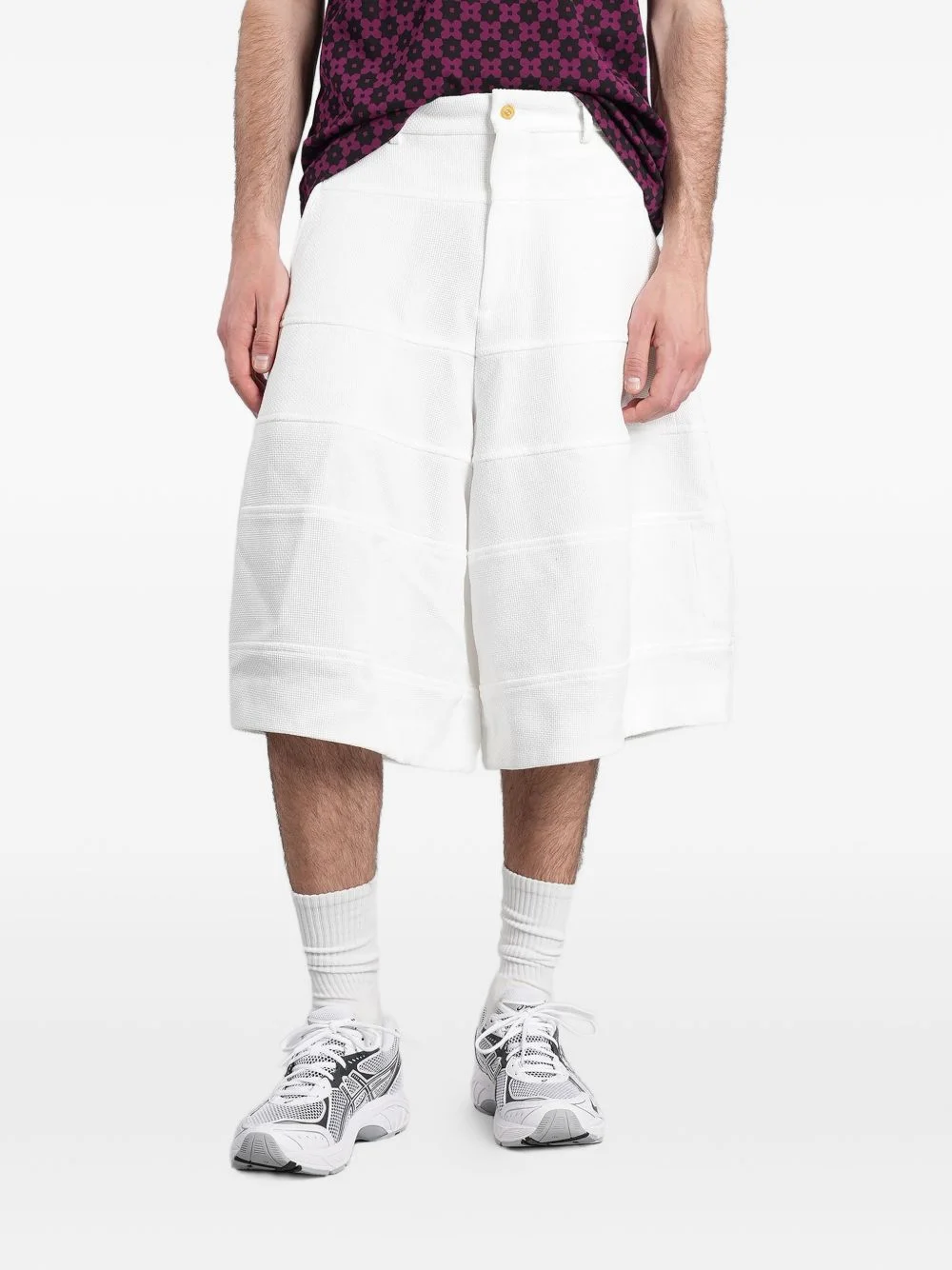 panelled waffle-knit shorts - 1