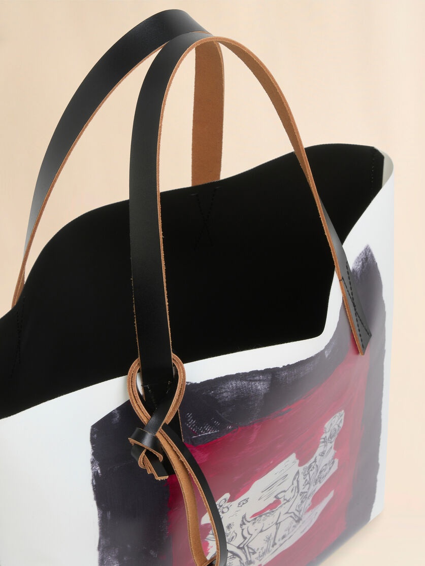 WHITE AND BLACK TRIBECA TOTE WITH FAWN PRINT - 4