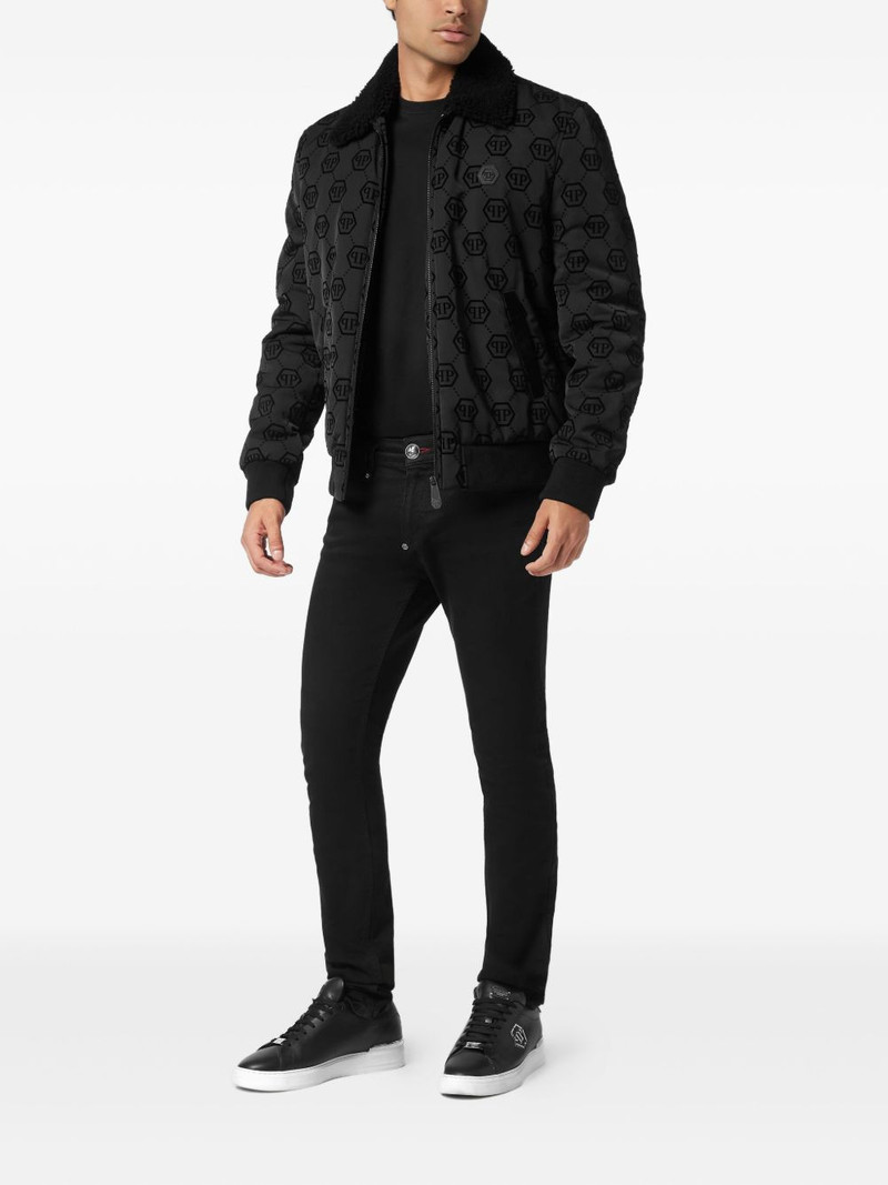PHILIPP PLEIN monogram shearling-collar bomber jacket outlook