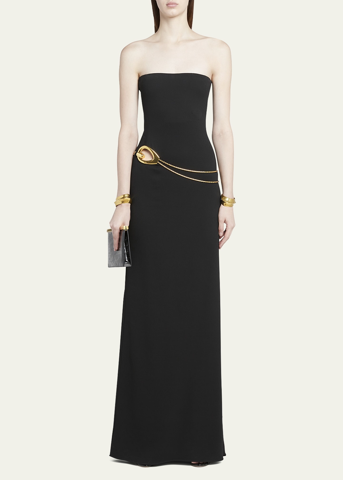 Stretch Sable Strapless Evening Dress with Cutout Detail - 4