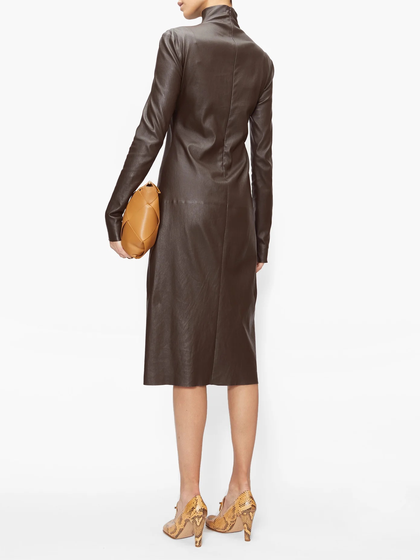 High-neck leather midi dress - 6