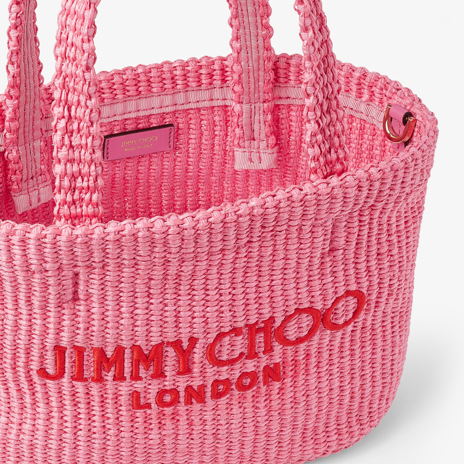 Beach Tote E/W Mini
Candy Pink Raffia Embroidered Mini Tote Bag - 4