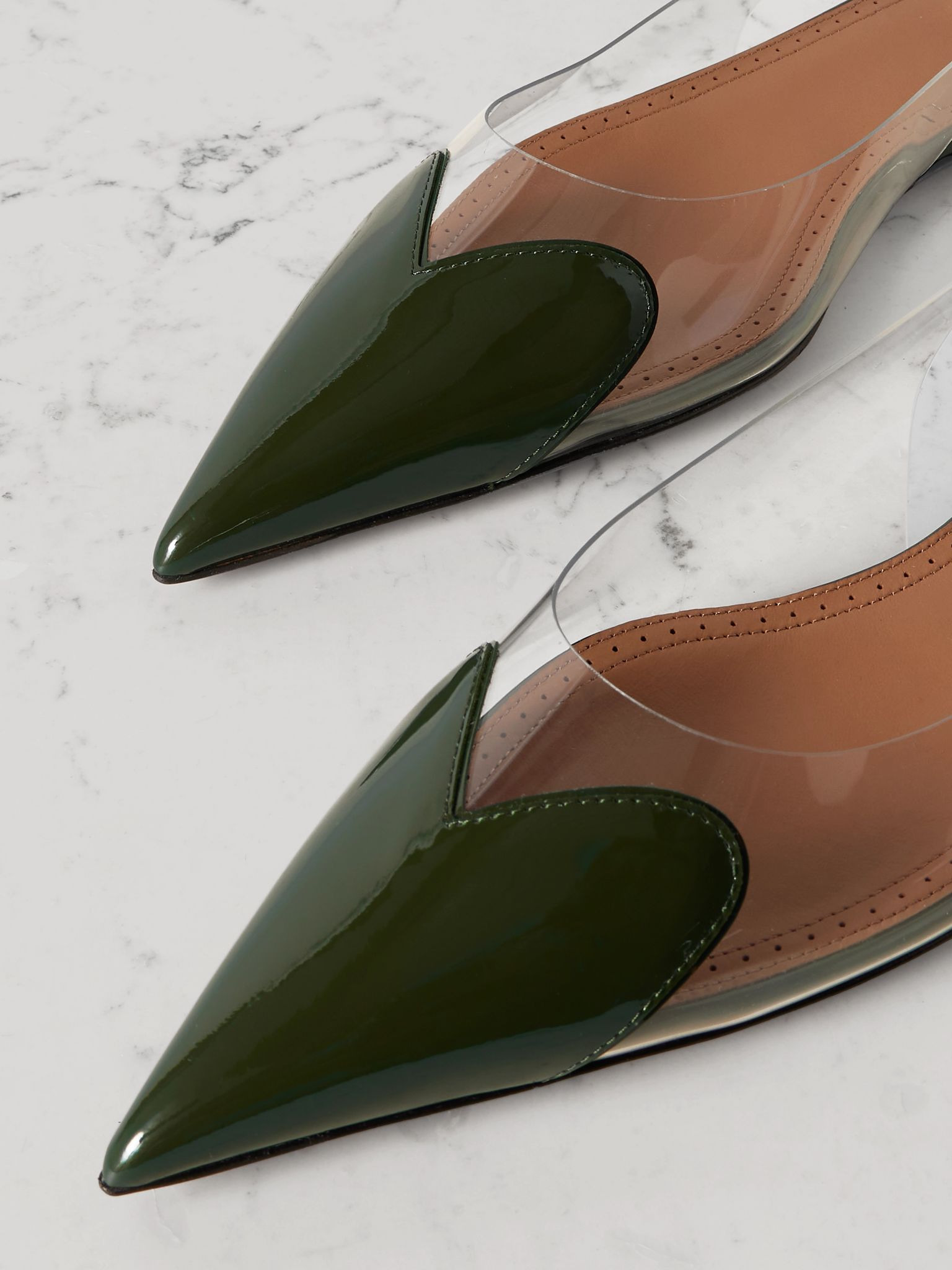 Le Cœur PU and patent-leather slingback point-toe flats Dark green - 4