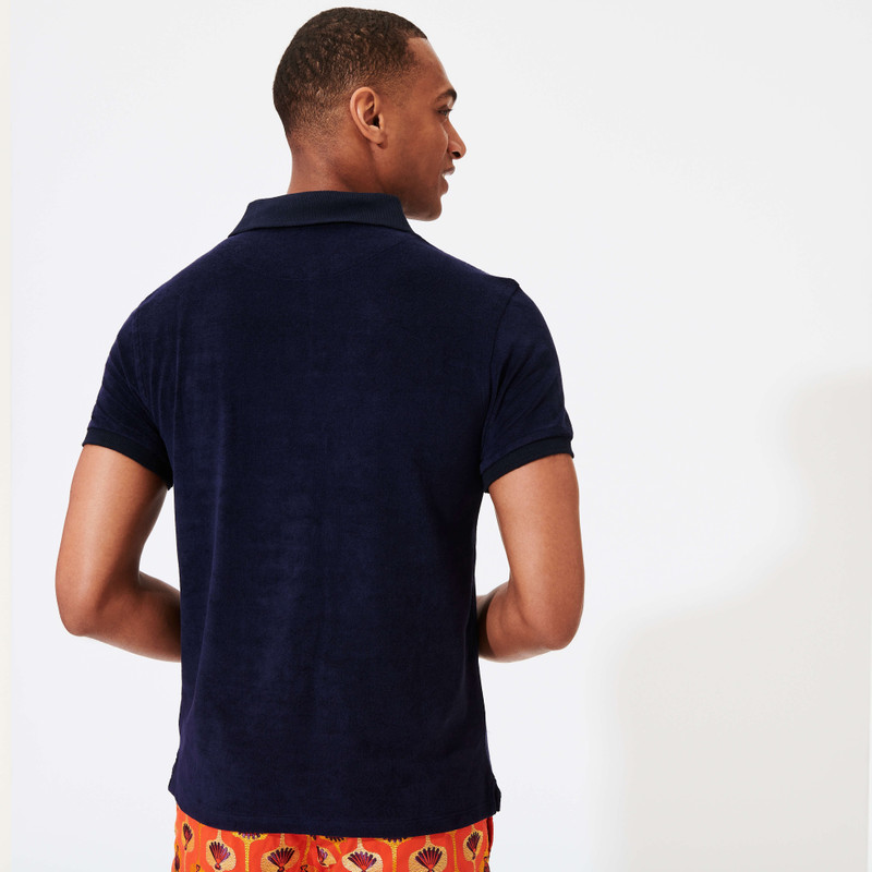 Men Terry Cloth Polo Shirt Solid 4