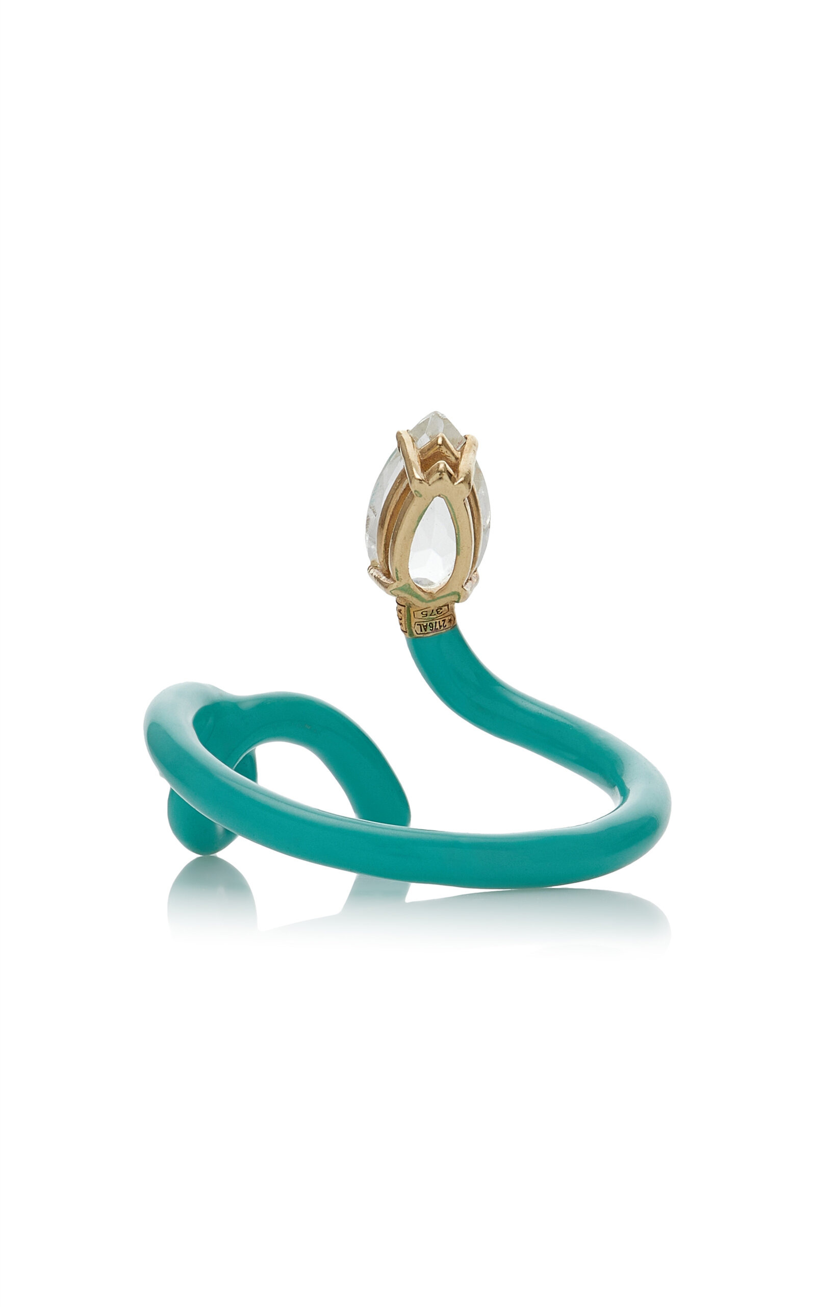 Enameled 9K Yellow Gold Crystal Ring green - 5