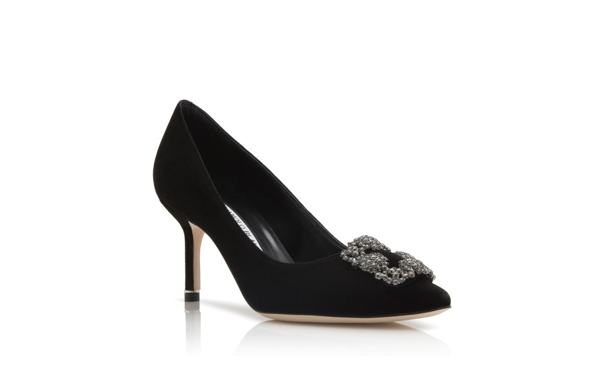 Black Velvet Jewel Buckle Pumps - 3