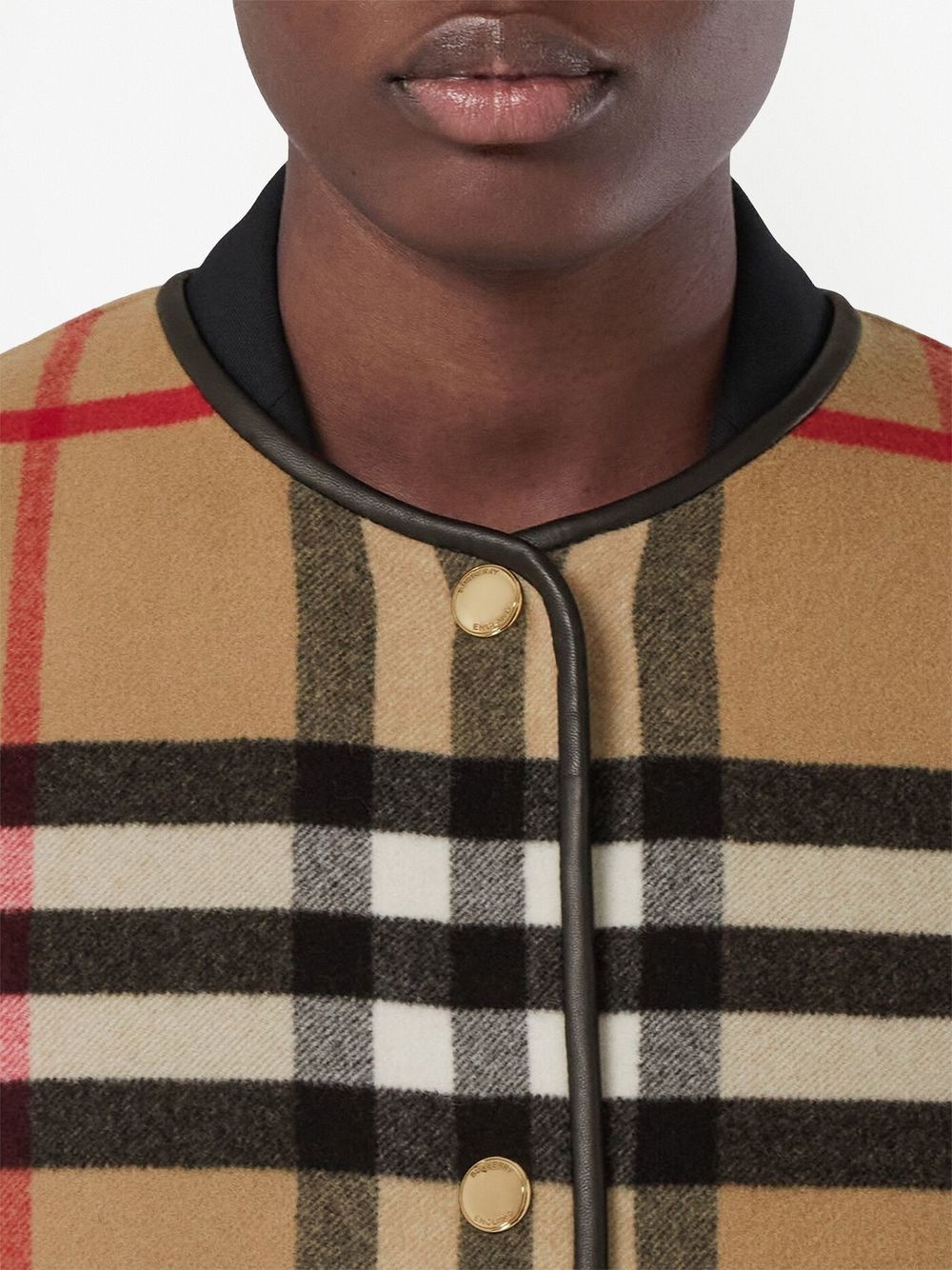 checked leather-trim liner - 5