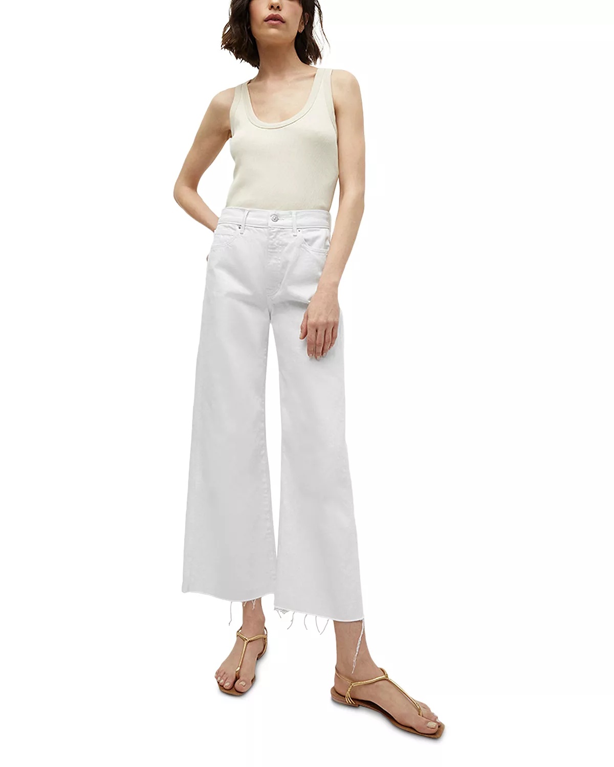 Taylor High Rise Cropped Wide Leg Jeans in White - 7