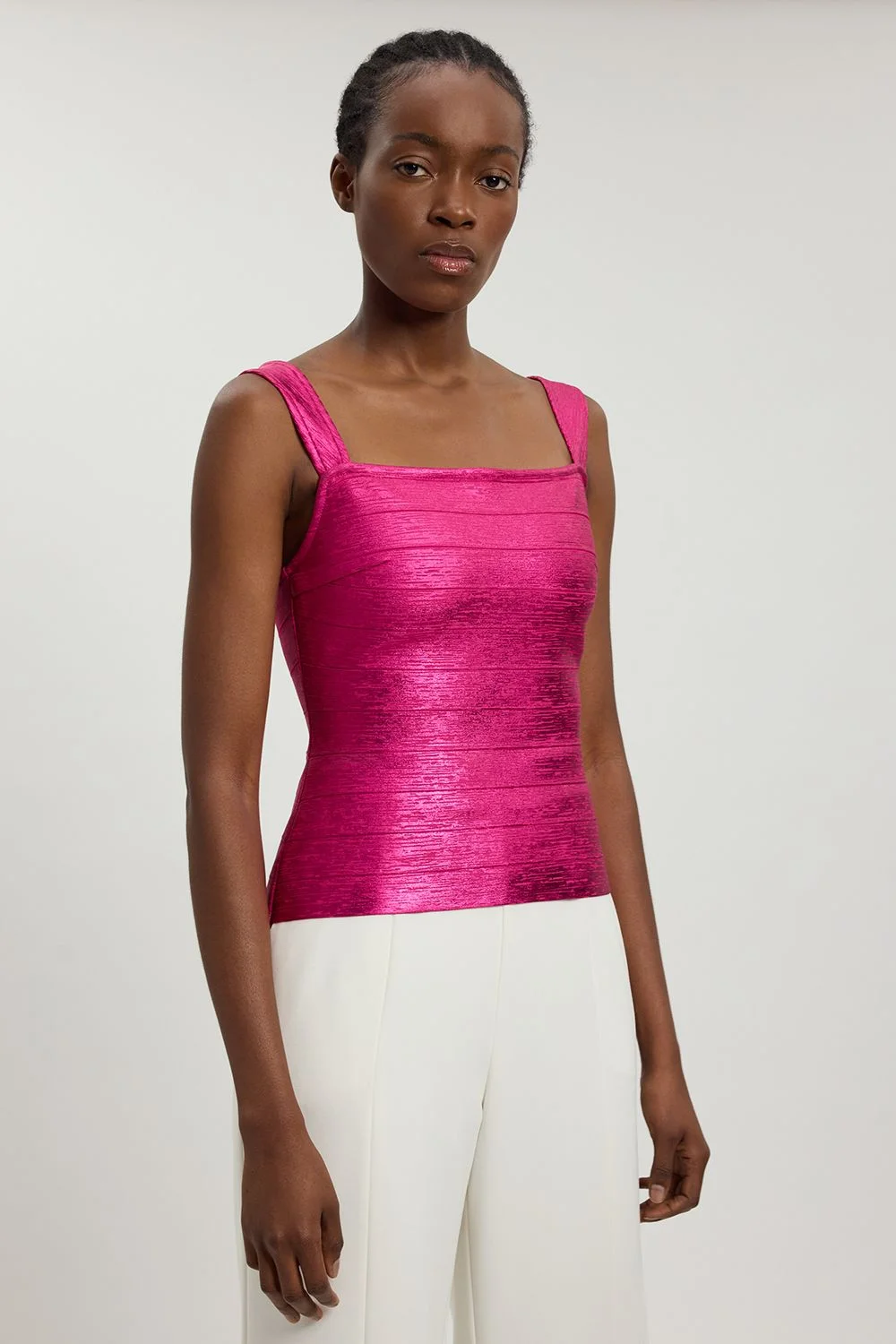Foil Metallic Figure Form Bandage Strappy Top - 1