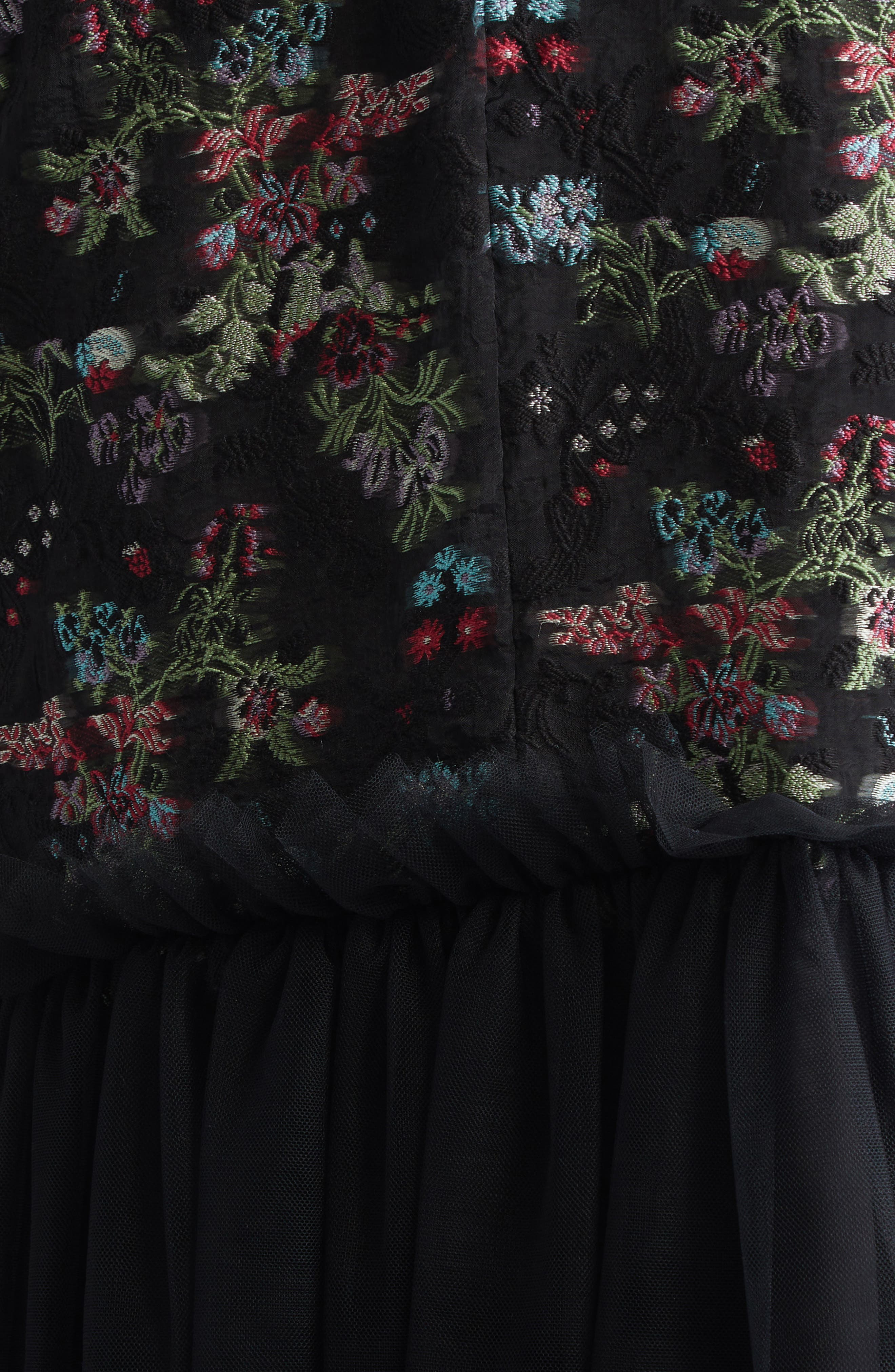 Noir Kei Ninomiya Floral Jacquard & Tulle Midi Dress in Black X Multi at Nordstrom - 6