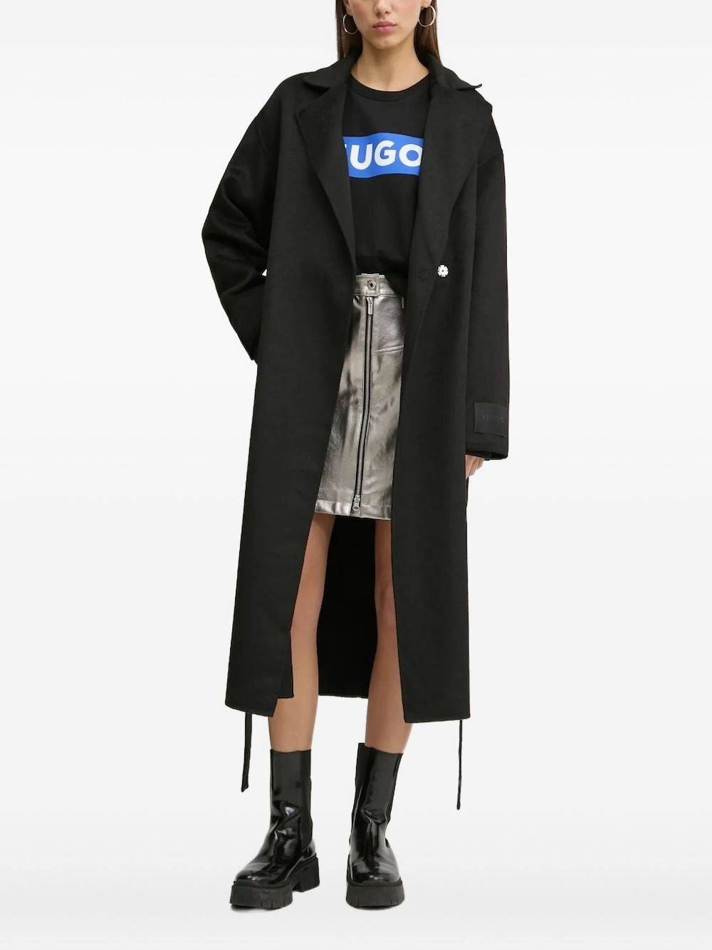 belted-waist lapel coat - 1