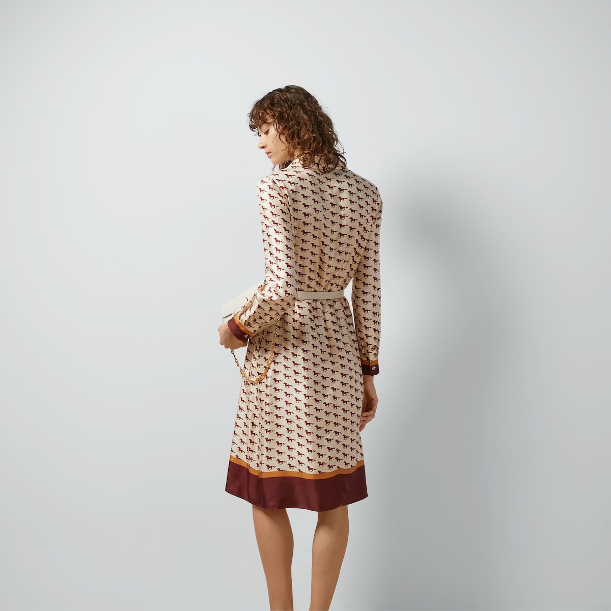 Diagonal horses print silk dress - 6
