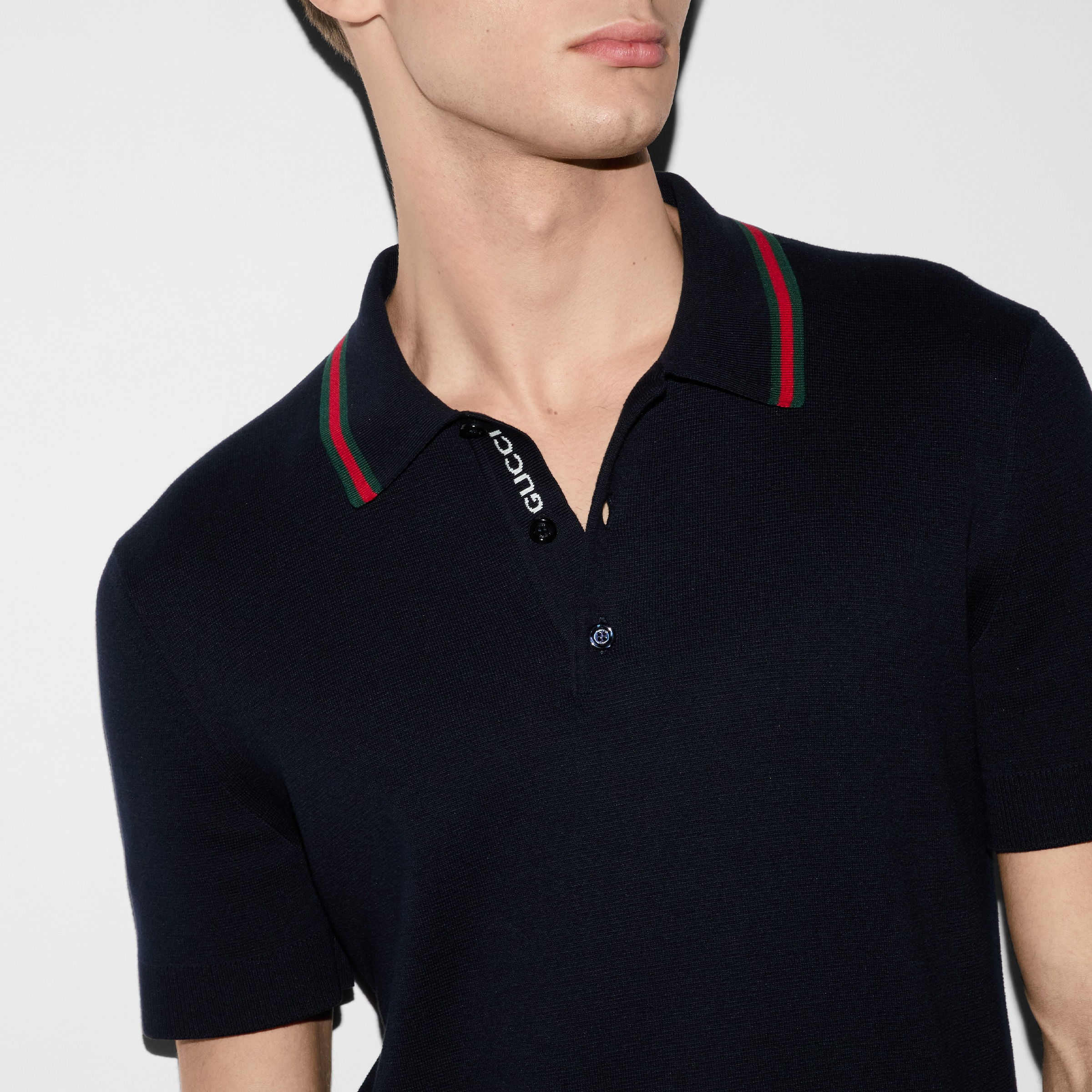 Silk cotton polo shirt with Web - 5