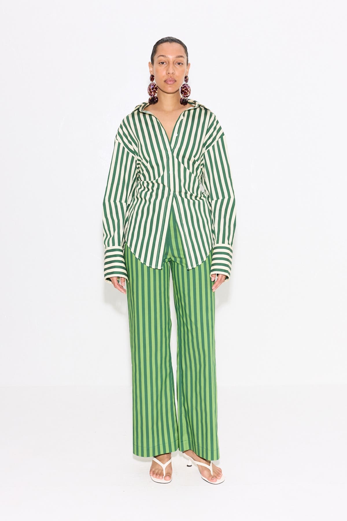 SIMONMILLER Loch Striped Poplin Button Up in Gummy Green/ecru Stripe at Nordstrom - 4