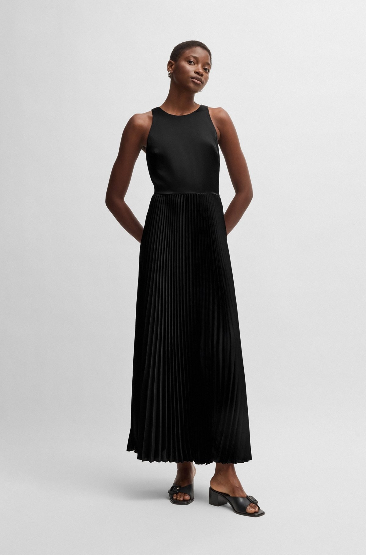 MAXI DRESS IN HAMMERED SATIN WITH PLISSÉ SKIRT - 2