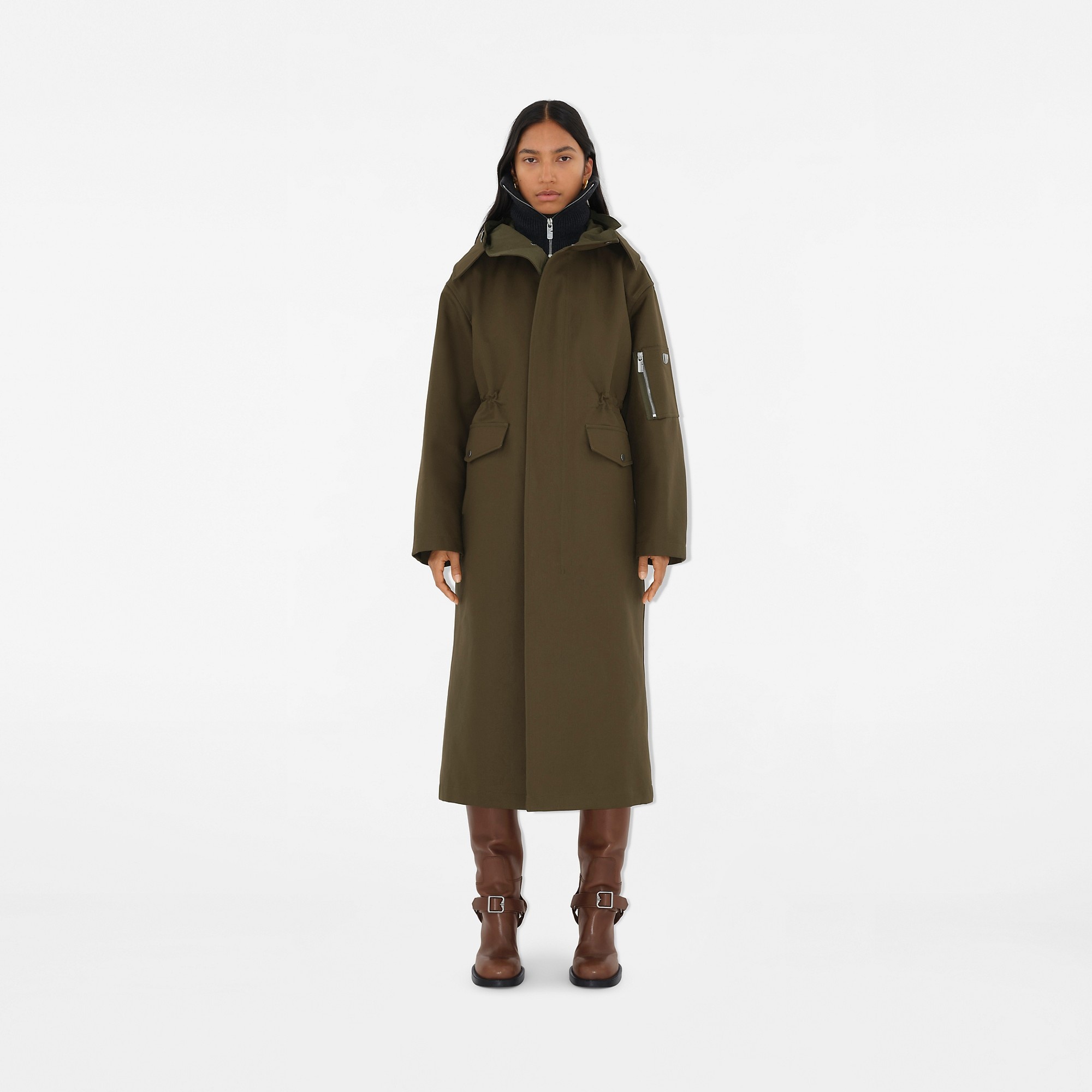 Long Faux Fur Trim Cotton Parka - 5