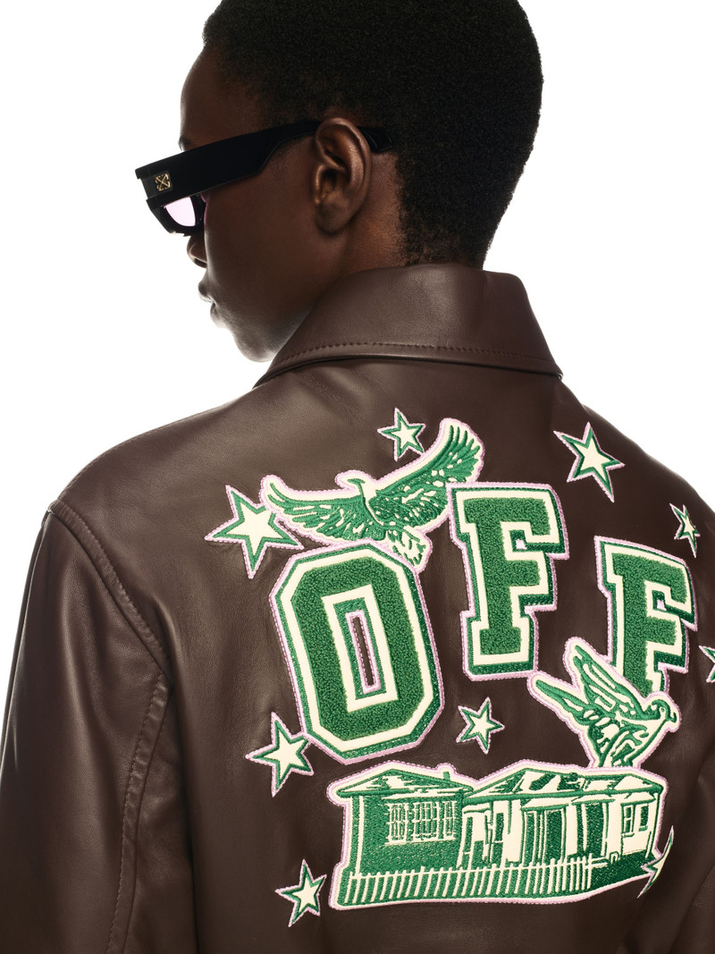 Chocolate Leather Cropped Varsity Jacket 5