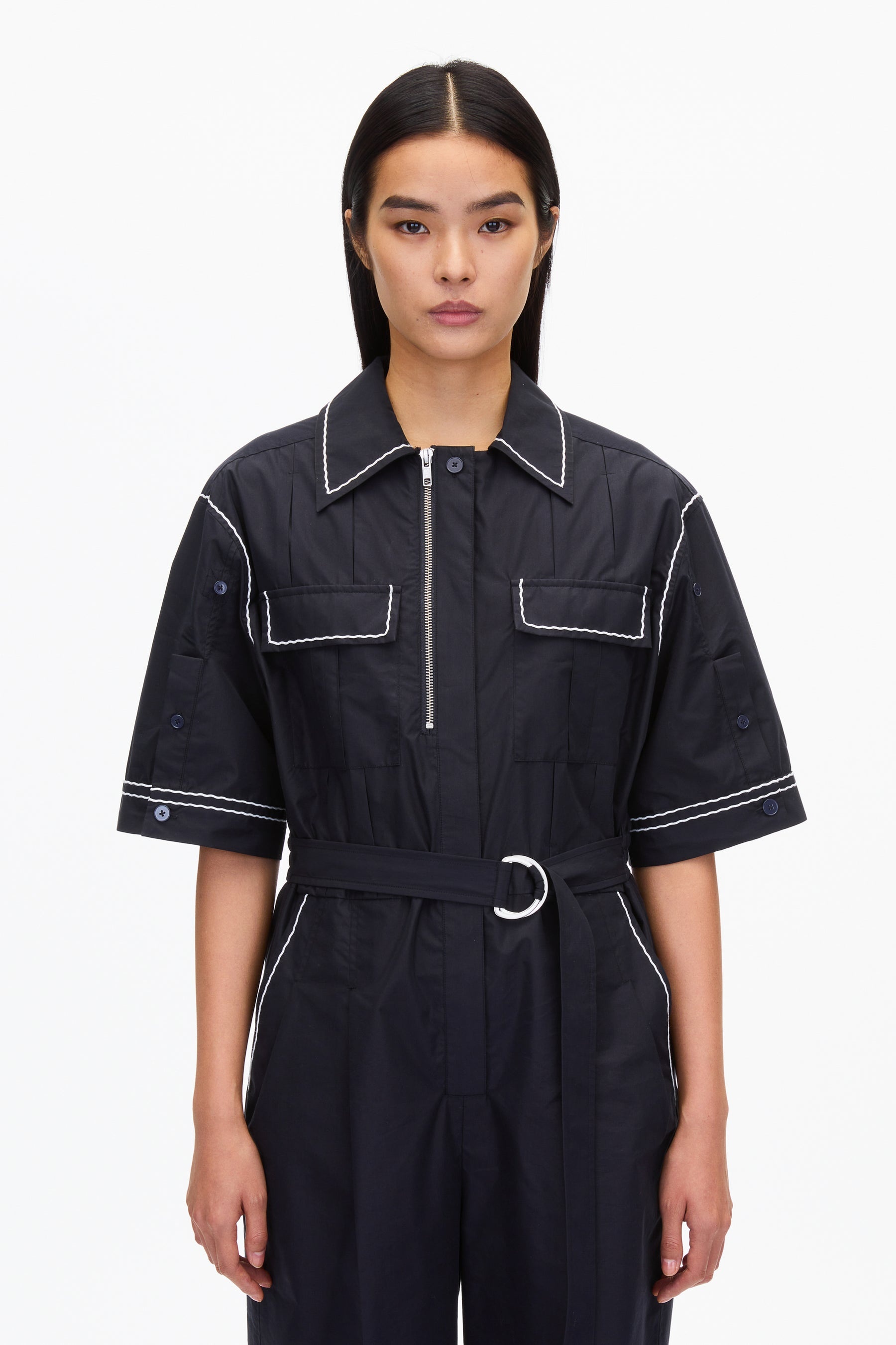 Jumpsuit with Wave Embroidery - 4