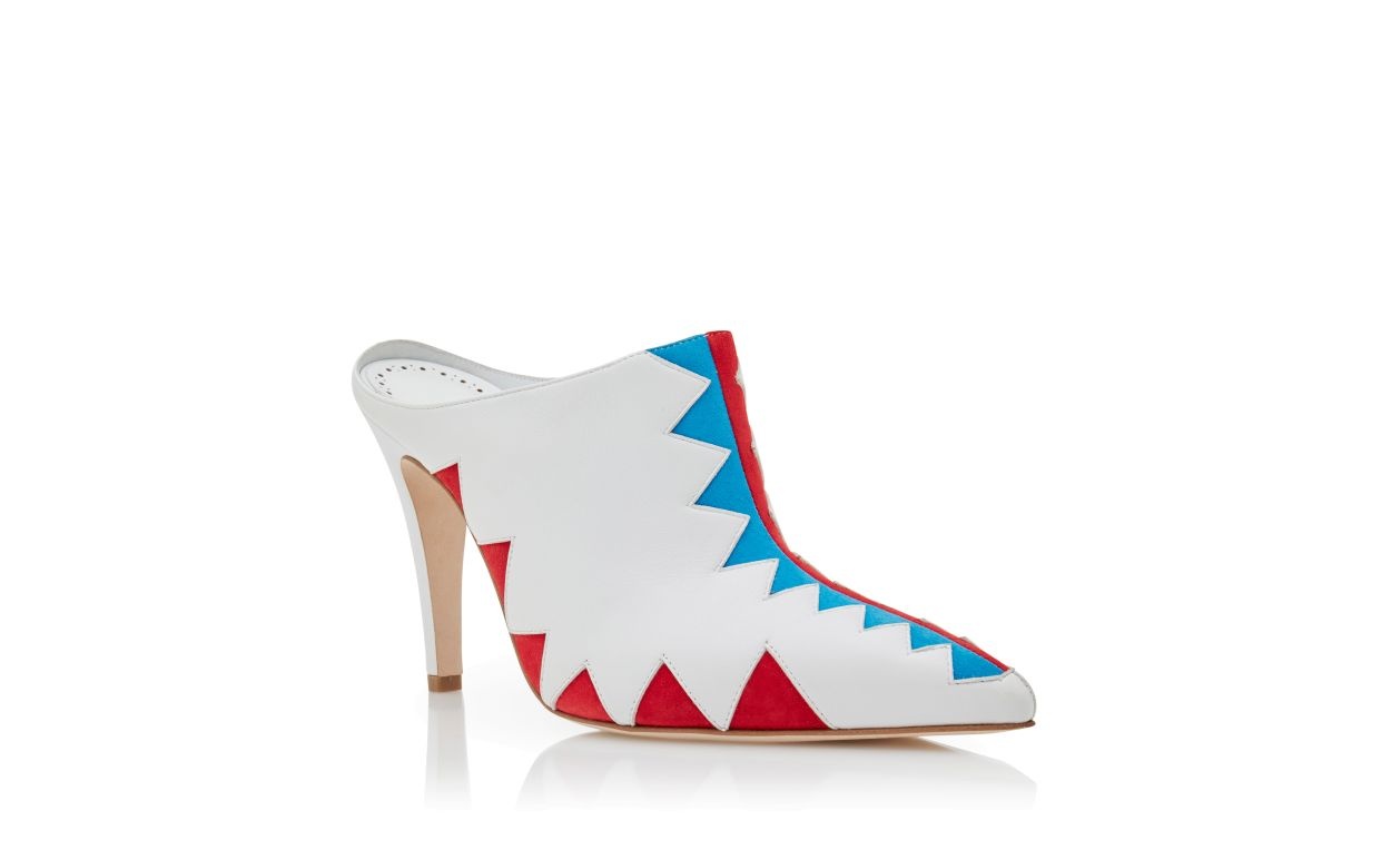 White Nappa Leather Zig Zag Mules - 3