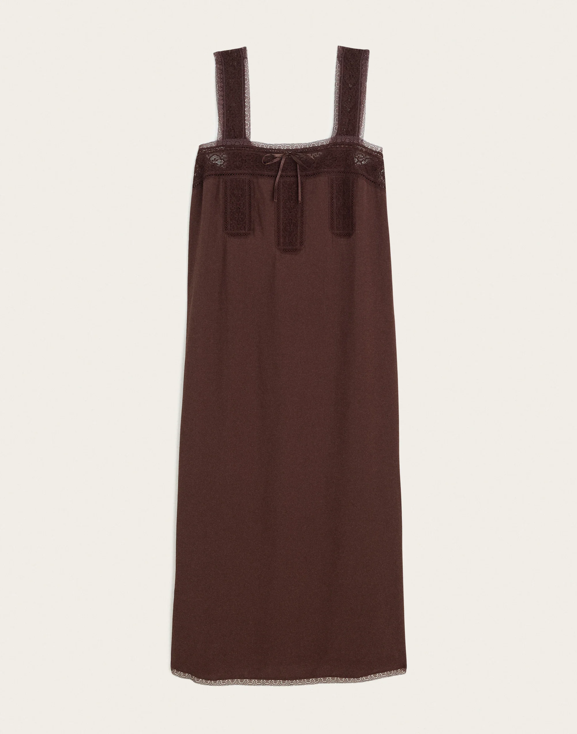 Lace-Insert Tie-Front Midi Dress - 1
