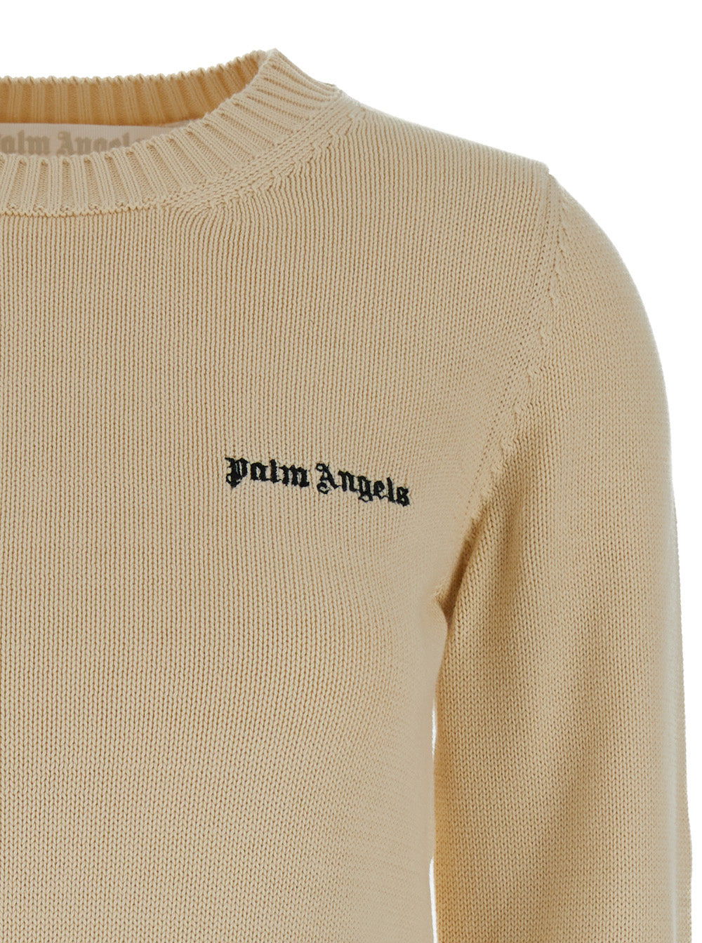 Palm Angels Women Cream White Crewneck Sweater With Embroidered Logo In Cotton Woman - 3