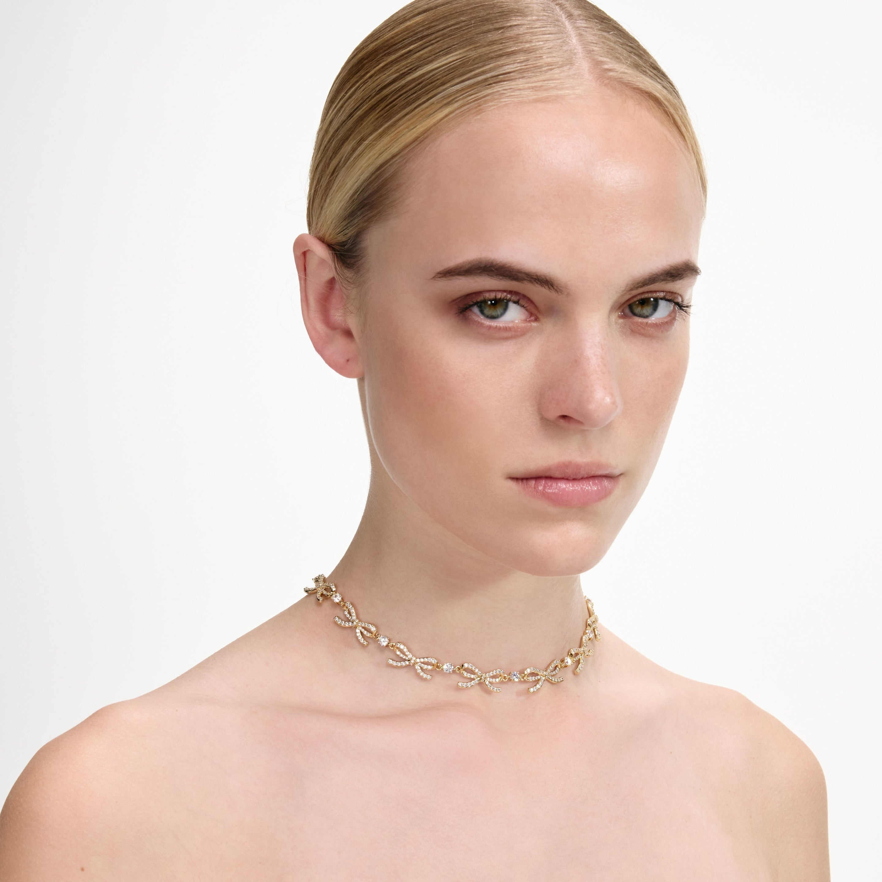 Gold Crystal Bows Necklace - 3